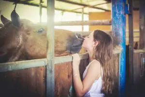 ילדה יפה מנשקת סוס צילומי בת מצווה